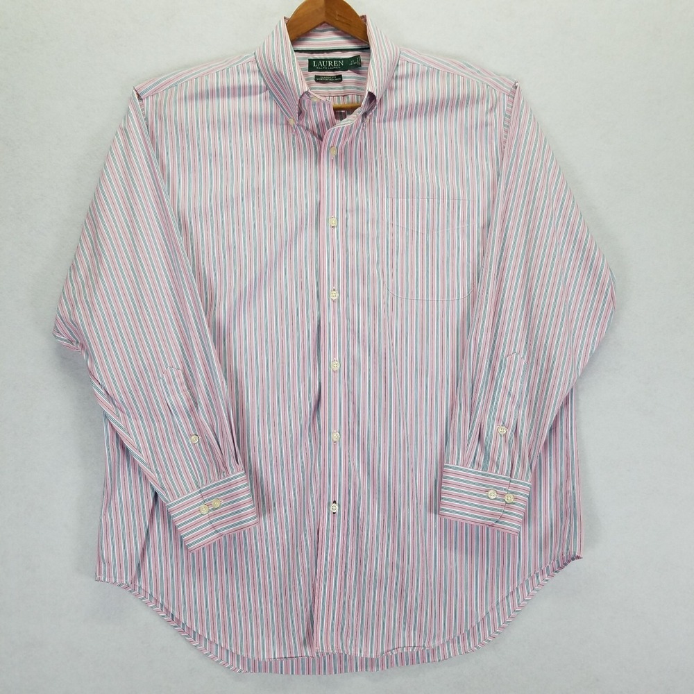 Vintage Lauren Ralph Lauren Dress Shirt Men Sz 17 32/33 Pink Striped Long Sleeve